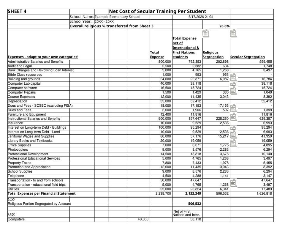 Template Secular Cost Calculations Sheet 1, 2, 3, 4